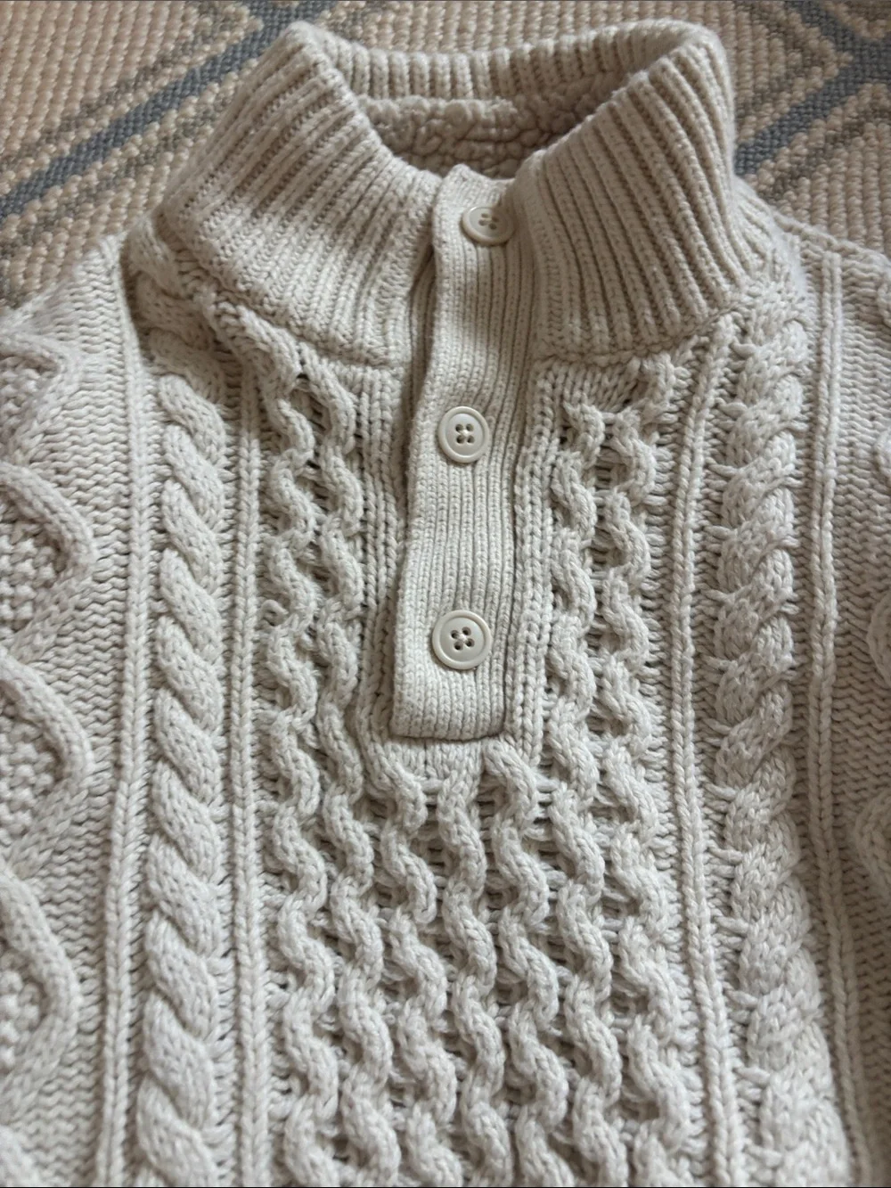 EUC GAP Cream Cable Knit Mock Neck Button Pullover Sz XXL 14-16